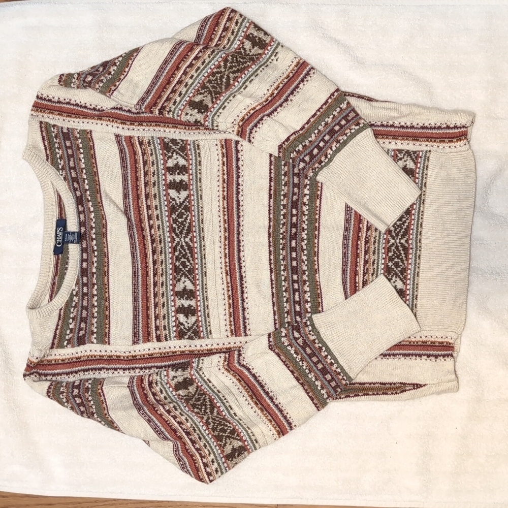 Chaps Cream and Red Striped Sweater Sz S